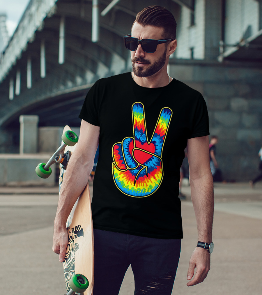 Colorful Tie Dye Peace Sign Hand T-Shirt