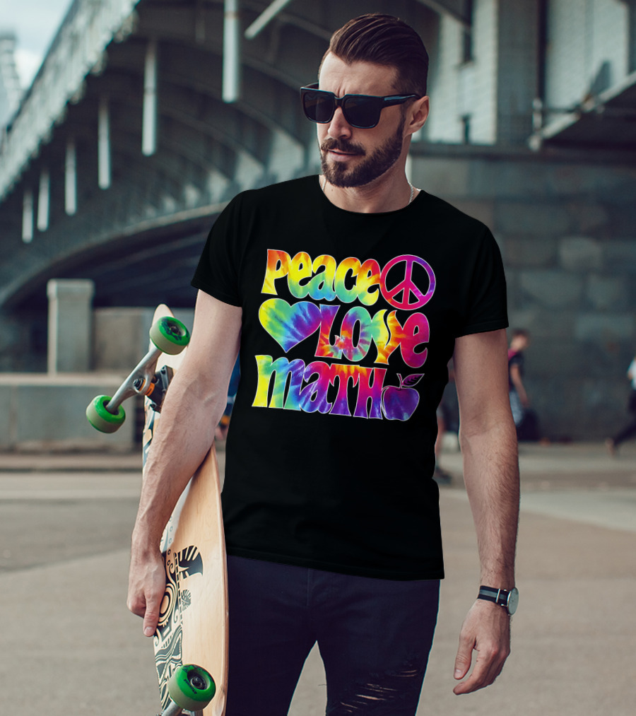 Peace Love Math Teacher Tie-Dye Symbols T-Shirt