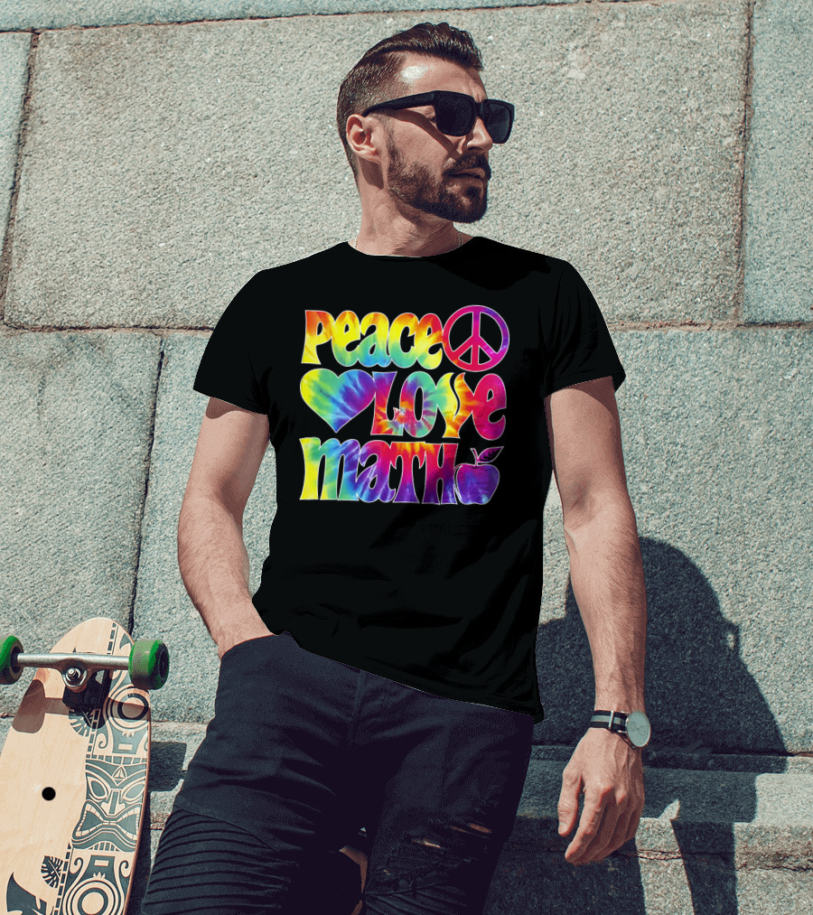 Peace Love Math Teacher Tie-Dye Symbols T-Shirt