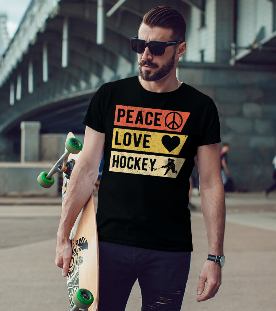 Peace Love Hockey Vintage Sports Lover T-Shirt