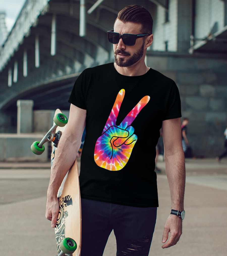 World Peace Tie-Dye V Hand Sign 60s 70s Retro T-Shirt