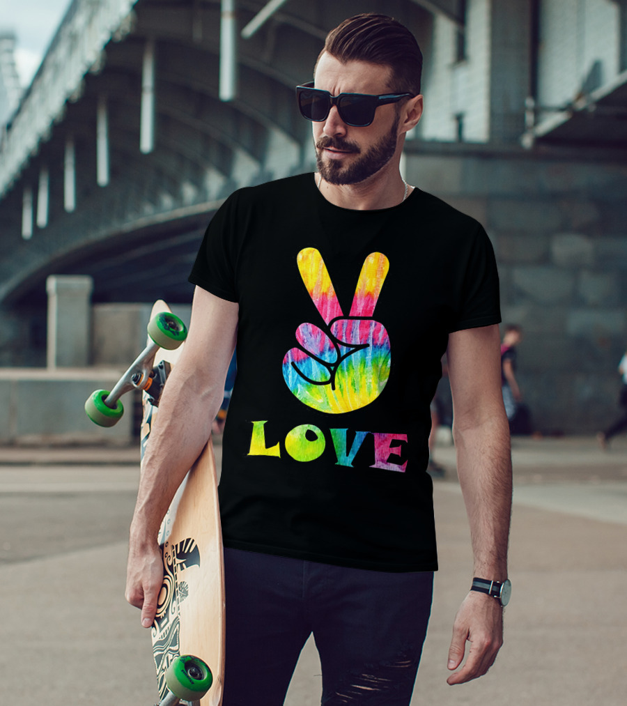 Love Tye Dye Peace Sign Rainbow Hand T-Shirt