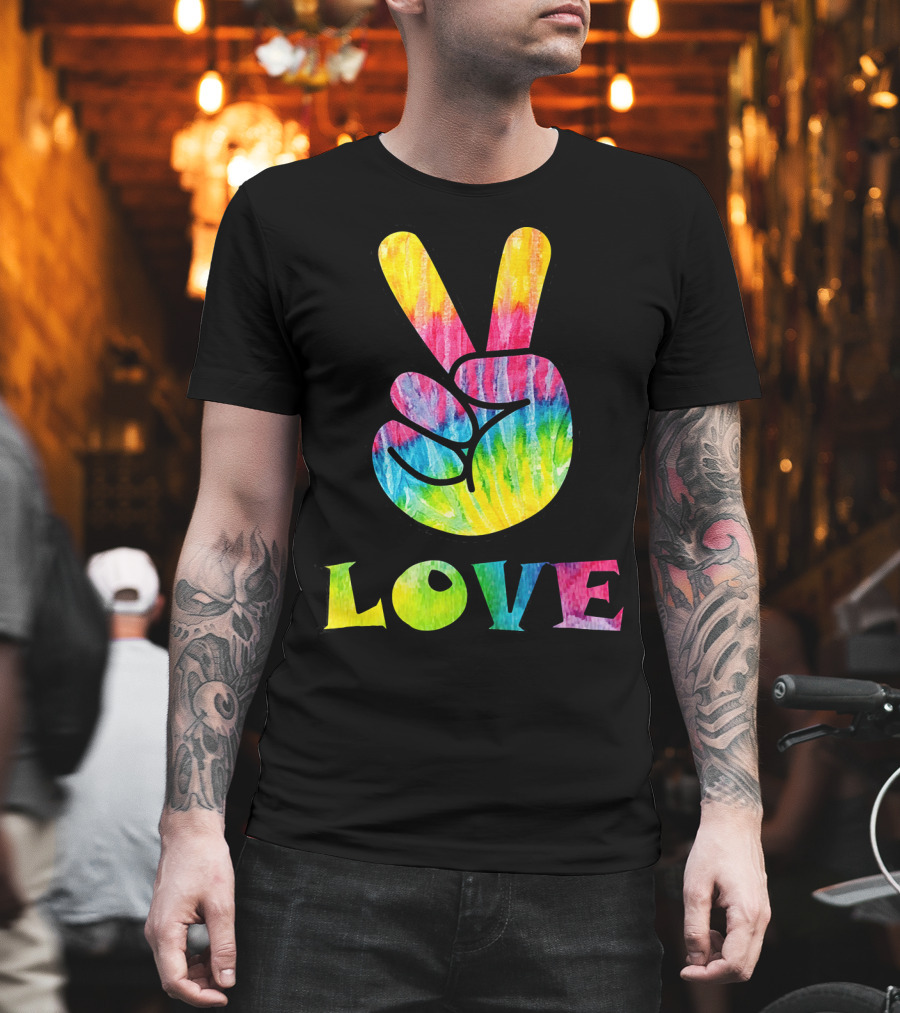 Love Tye Dye Peace Sign Rainbow Hand T-Shirt