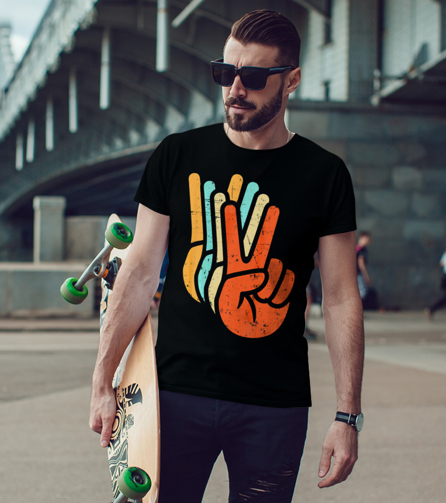 Retro Vintage Multicolor Peace Sign Hand T-Shirt