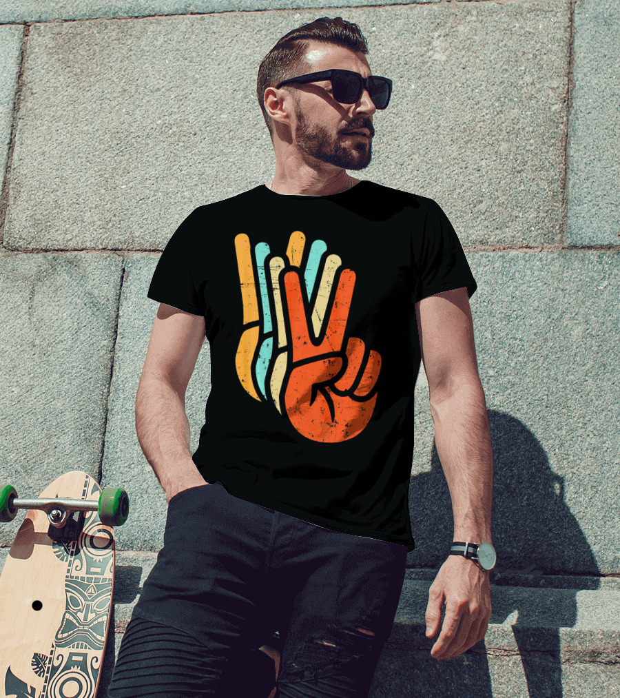 Retro Vintage Multicolor Peace Sign Hand T-Shirt