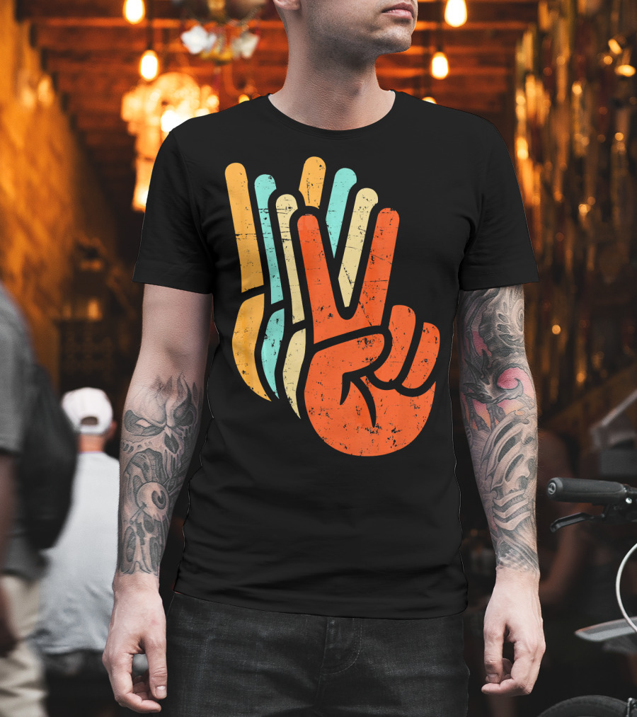Retro Vintage Multicolor Peace Sign Hand T-Shirt
