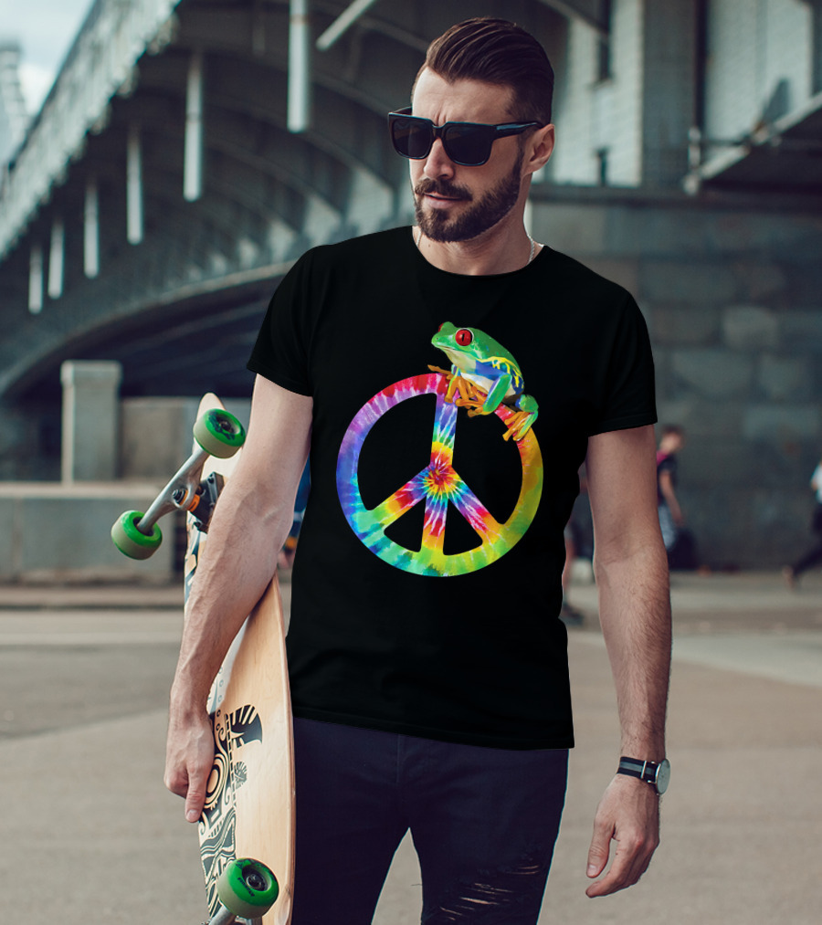 Tie Dye Tree Frog On Peace Sign T-Shirt