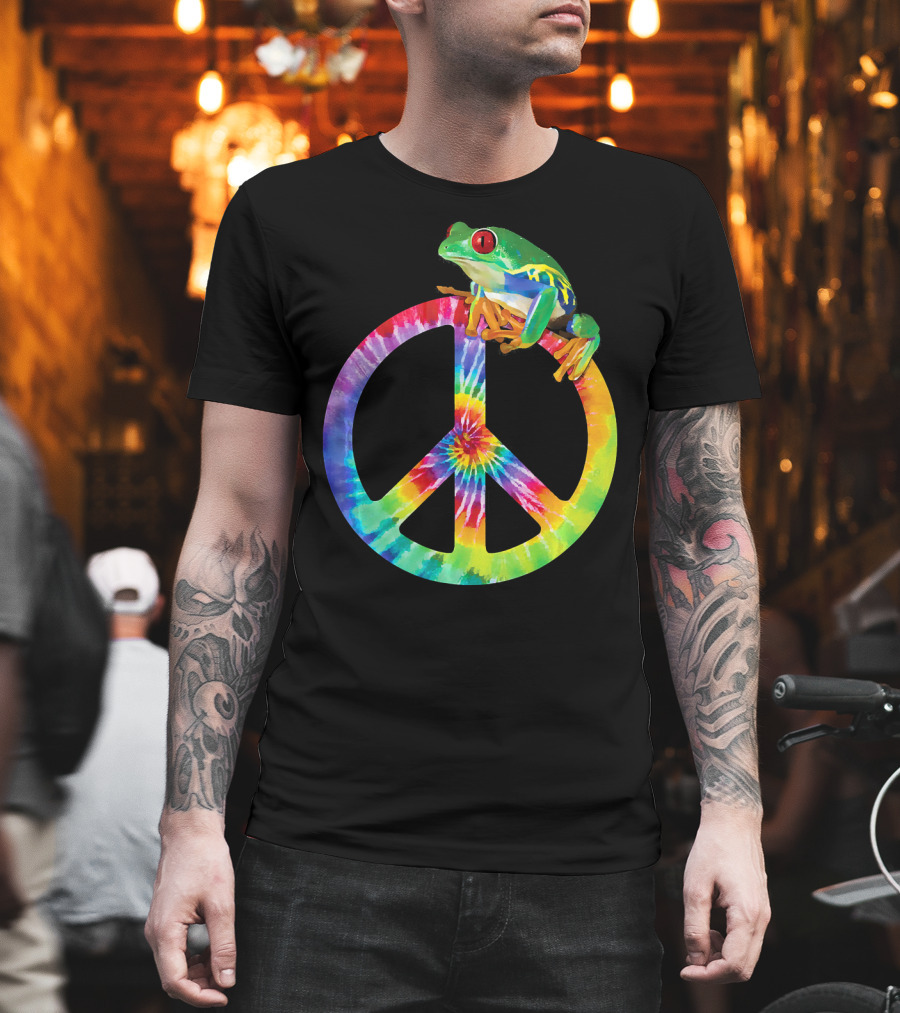 Tie Dye Tree Frog on Peace Sign T-Shirt