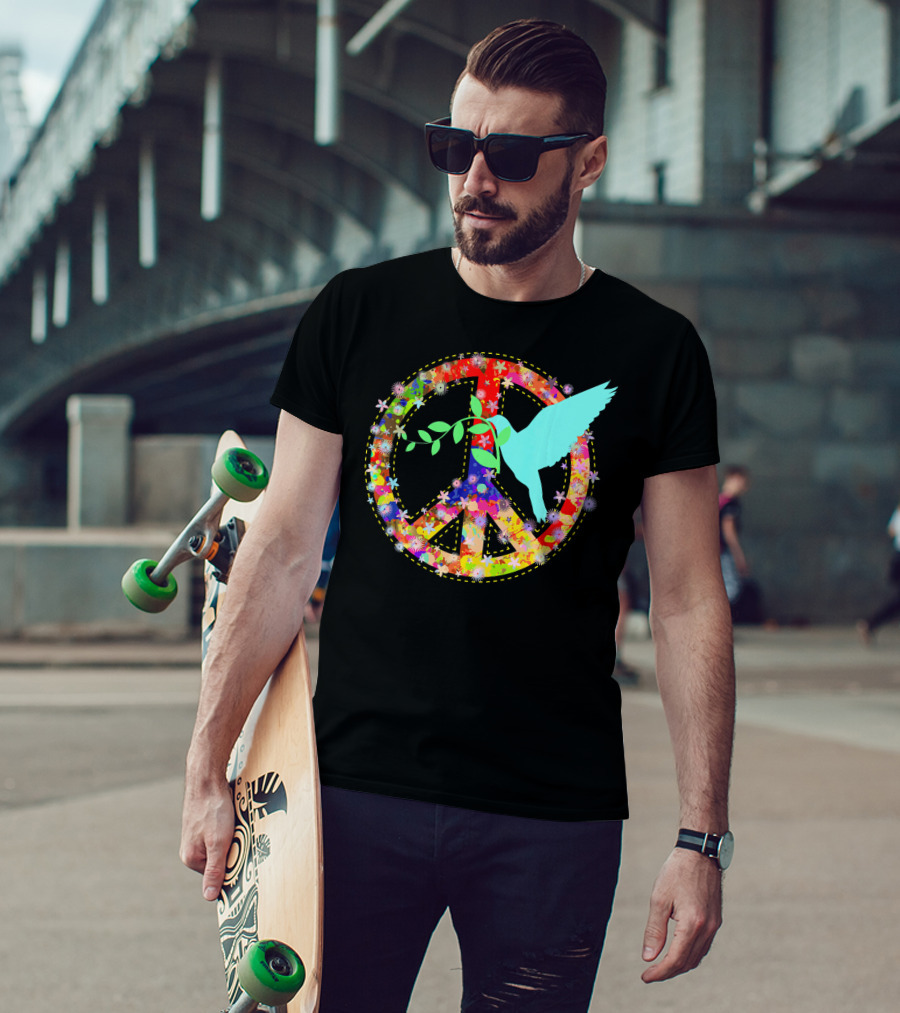 Hippie Peace Dove With Floral Peace Sign 60s 70s T-Shirt