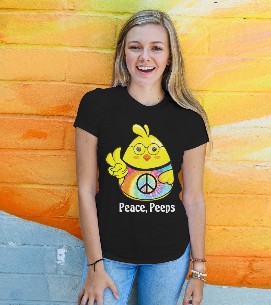 Peace Peeps Easter Tie Dye Chick With Glasses And Peace Sign T-Shirt