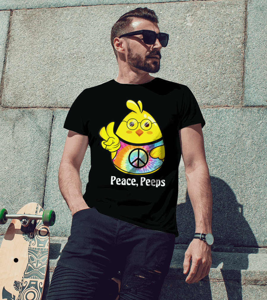 Peace Peeps Easter Tie Dye Chick With Glasses And Peace Sign T-Shirt