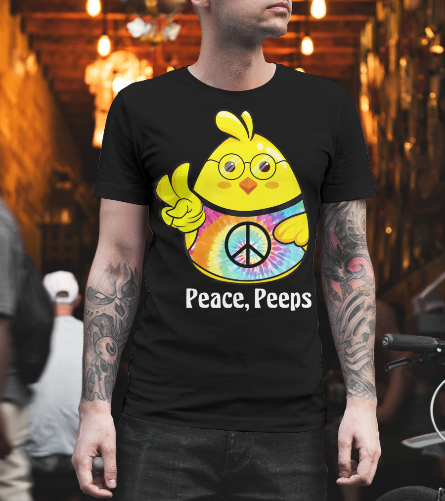 Peace Peeps Easter Tie Dye Chick with Glasses and Peace Sign T-Shirt