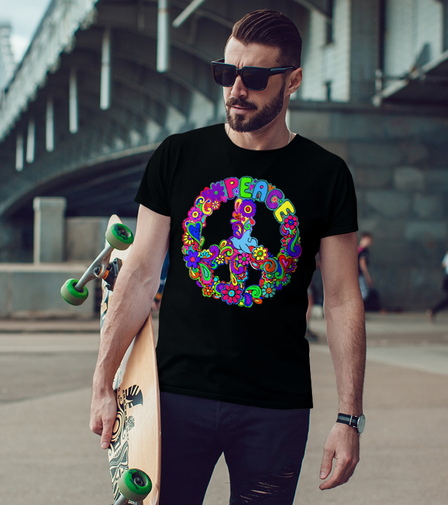 Diva Duds Colorful Floral Peace Sign T-Shirt