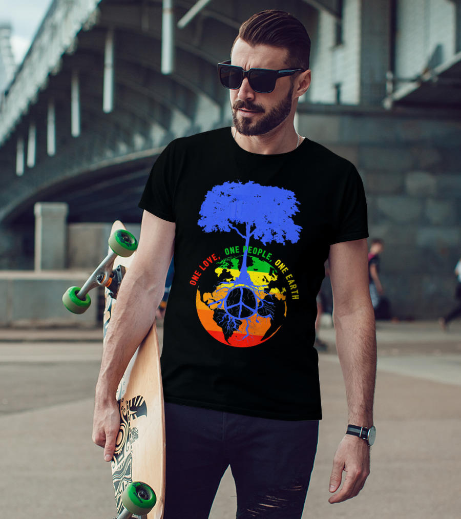 One Love One People One Earth Peace Tree Earth Day T-Shirt