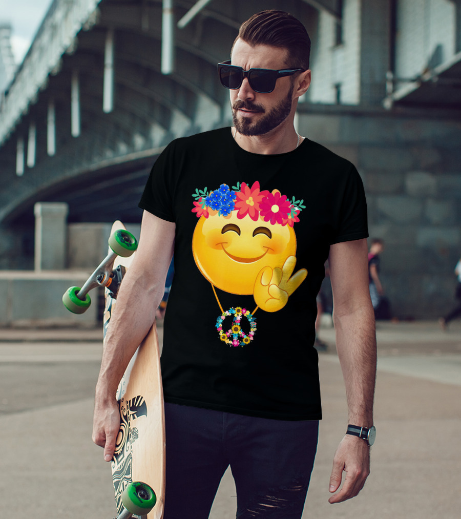 Hippie Flower Power Crown Smiley Peace Sign Necklace T-Shirt