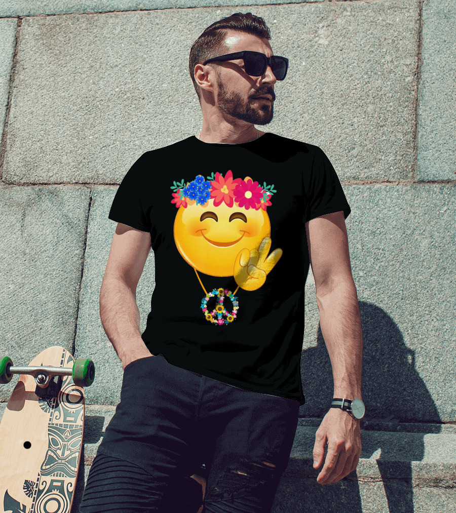 Hippie Flower Power Crown Smiley Peace Sign Necklace T-Shirt