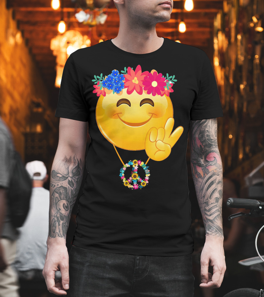 Hippie Flower Power Crown Smiley Peace Sign Necklace T-Shirt