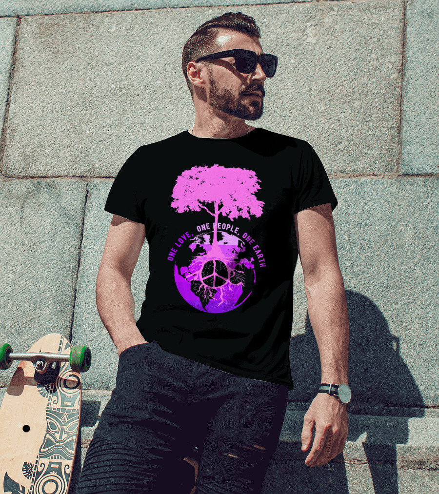 One Love One People One Earth Peace Sign Tree Earth Day T-Shirt