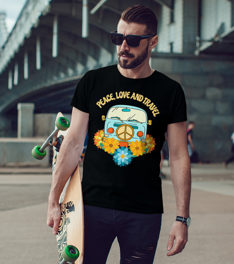 Peace Love And Travel Retro Hippie Van With Flowers T-Shirt