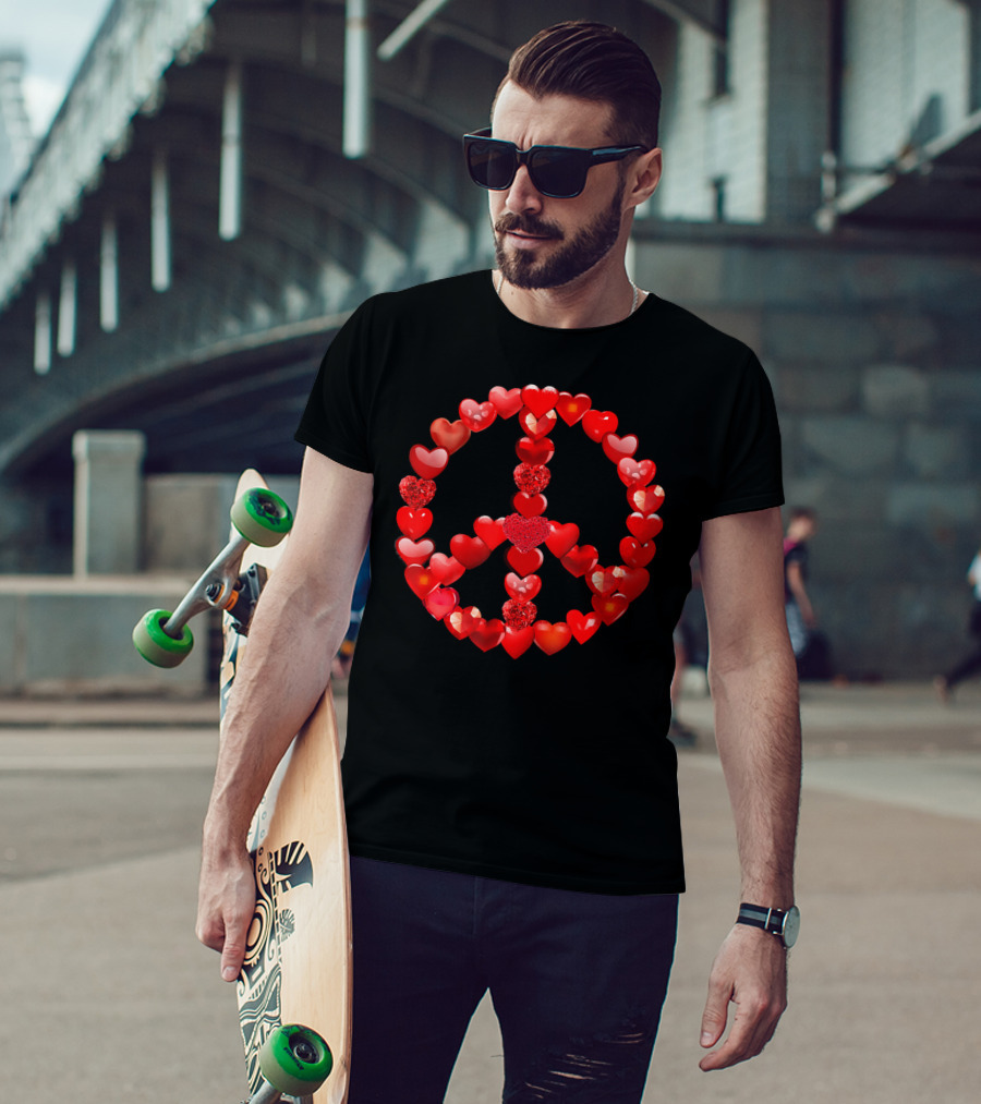 Valentines Day Red Hearts Peace T-Shirt