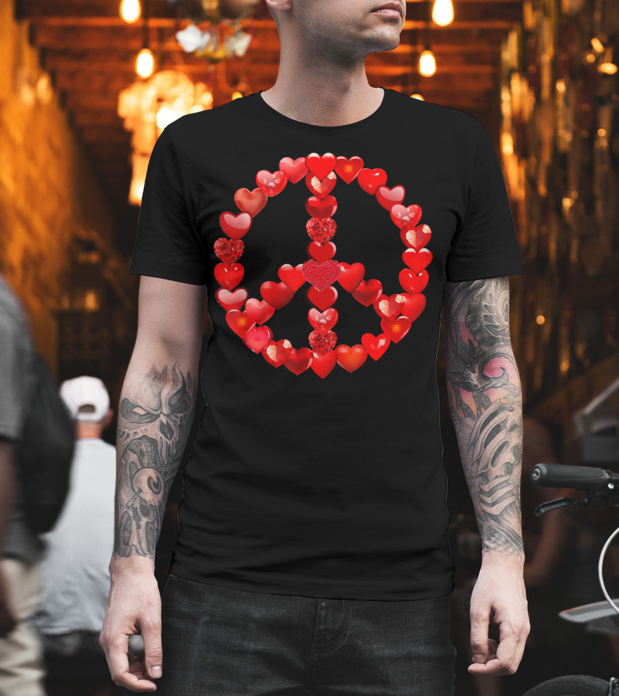 Valentines Day Red Hearts Peace T-Shirt