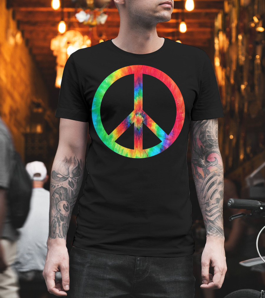 70s Hippie Tie Dye Peace Symbol Men T-Shirt