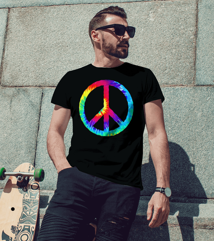 Hippie Rainbow Tie Dye Peace Sign T-Shirt