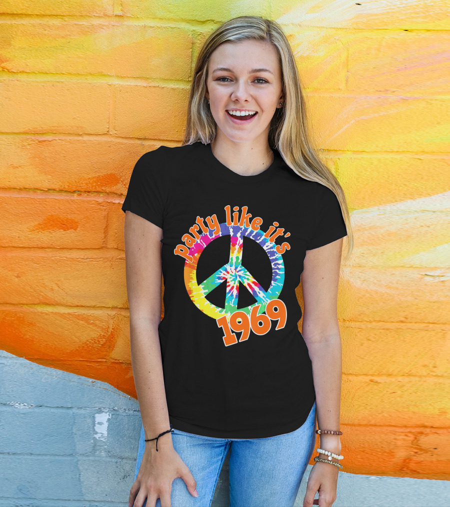 Party Like It's 1969 Tie-Dye Peace Symbol Vintage T-Shirt