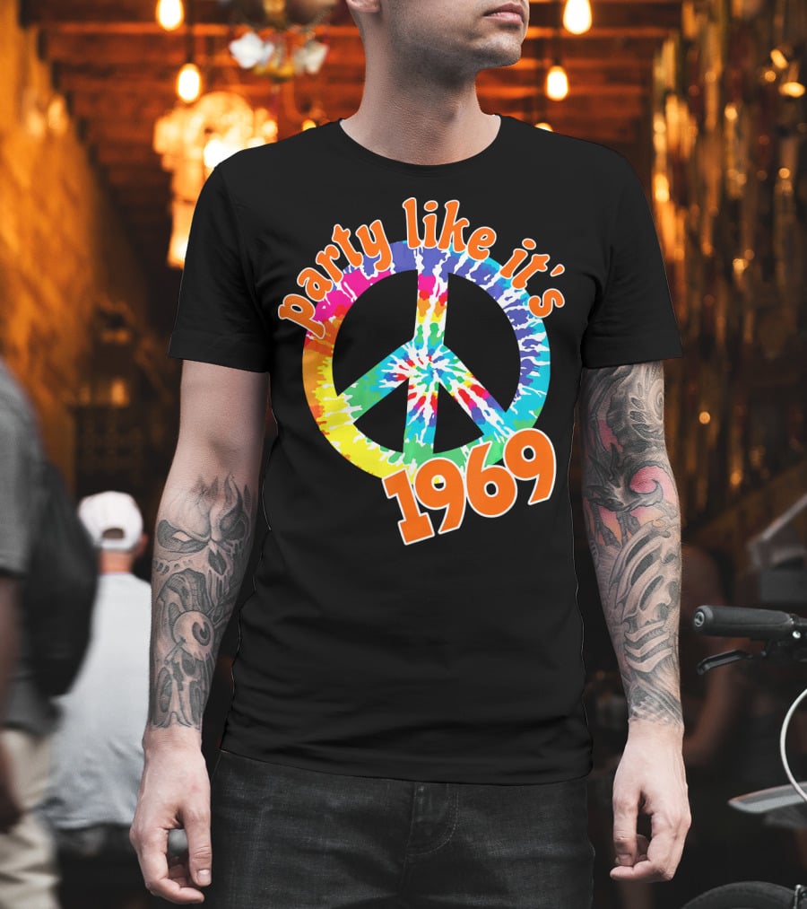 Party Like It's 1969 Tie-Dye Peace Symbol Vintage T-Shirt
