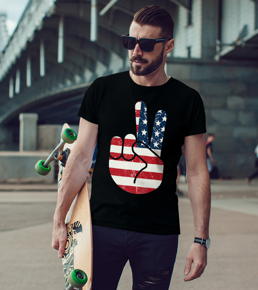 Patriotic Peace Sign American Flag Stars And Stripes USA T-Shirt