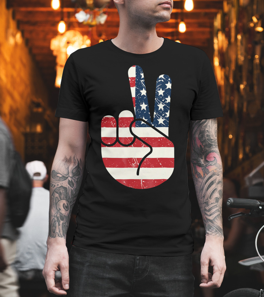 Patriotic Peace Sign American Flag Stars and Stripes USA T-Shirt