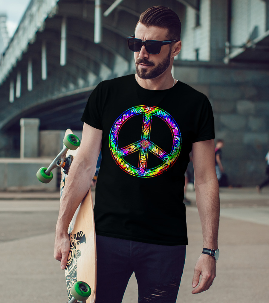 Peace Sign Tie Dye 60s 70s Hippie Rainbow Retro T-Shirt