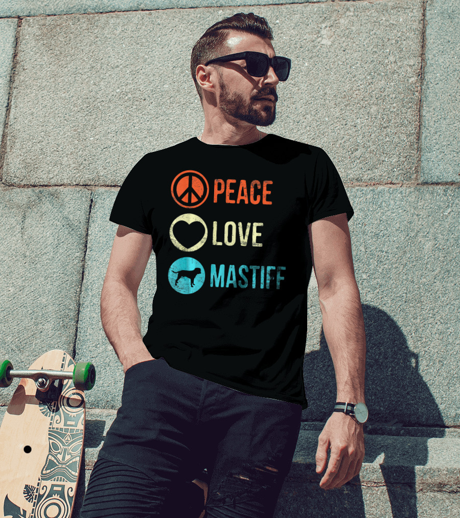 Peace Love Mastiff Dog Lover Pet Iconic Symbols T-Shirt