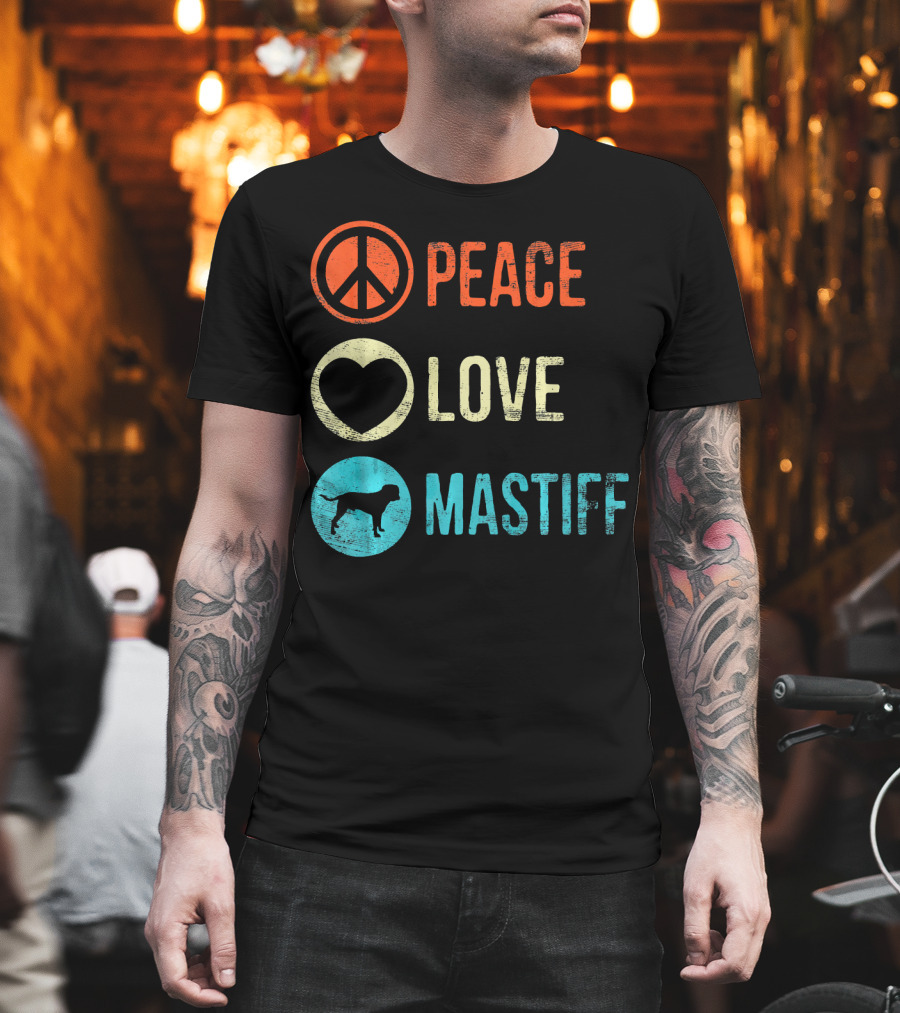 Peace Love Mastiff Dog Lover Pet Iconic Symbols T-Shirt