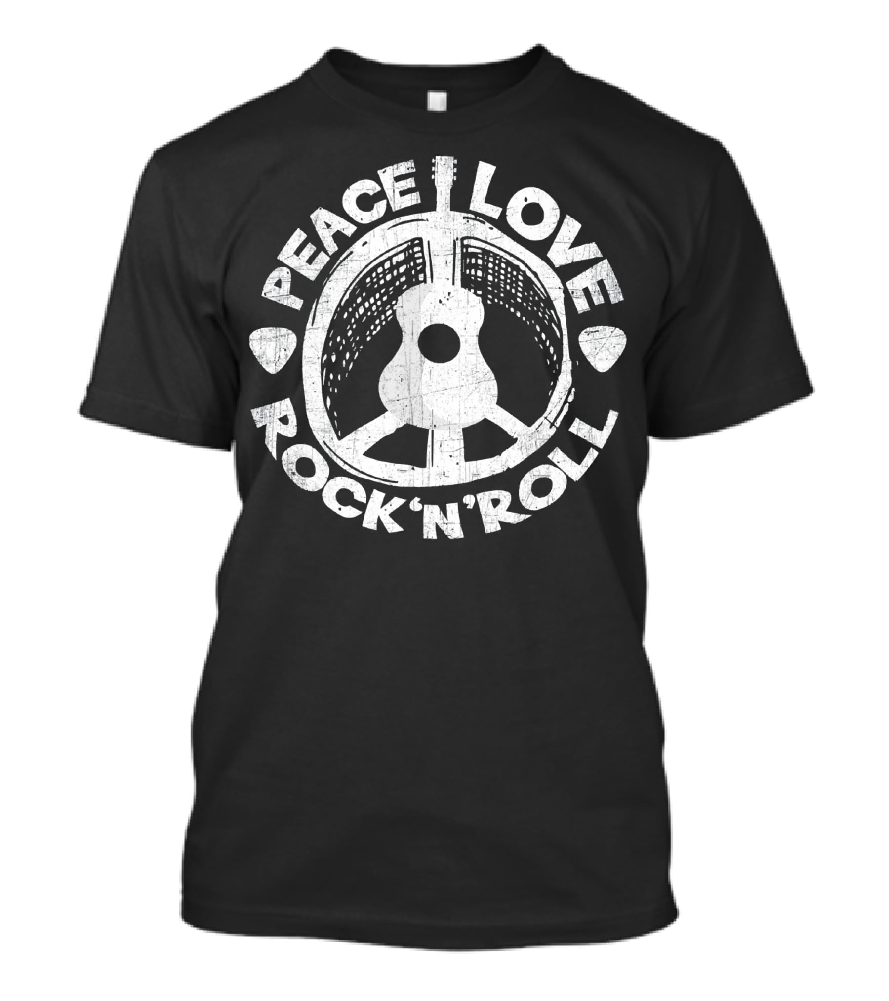 Peace Love Rock And Roll Retro Guitar T-Shirt