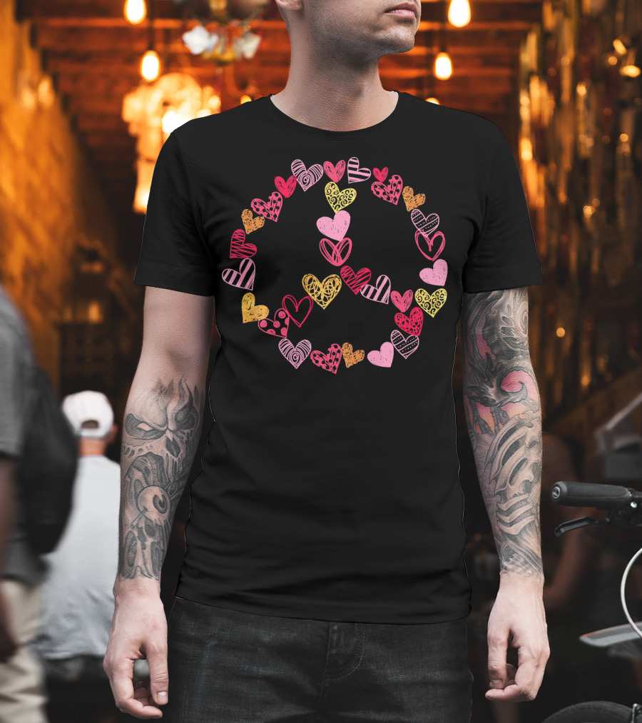 Heart Peace Sign Valentine Pattern Love Hearts T-Shirt