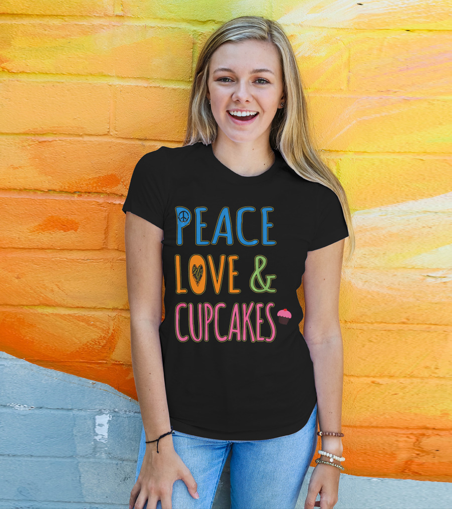 Peace Love And Cupcakes With Pink Frosting Cupcake T-Shirt