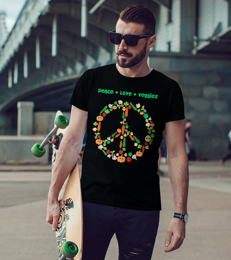 Peace Love Veggies Kawaii Vegetarian Vegetables Pea T-Shirt