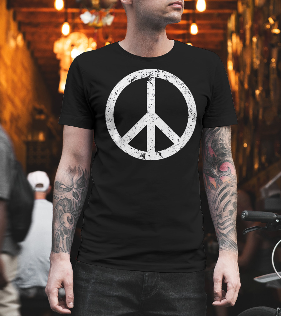 Vintage White Distressed Peace T-Shirt