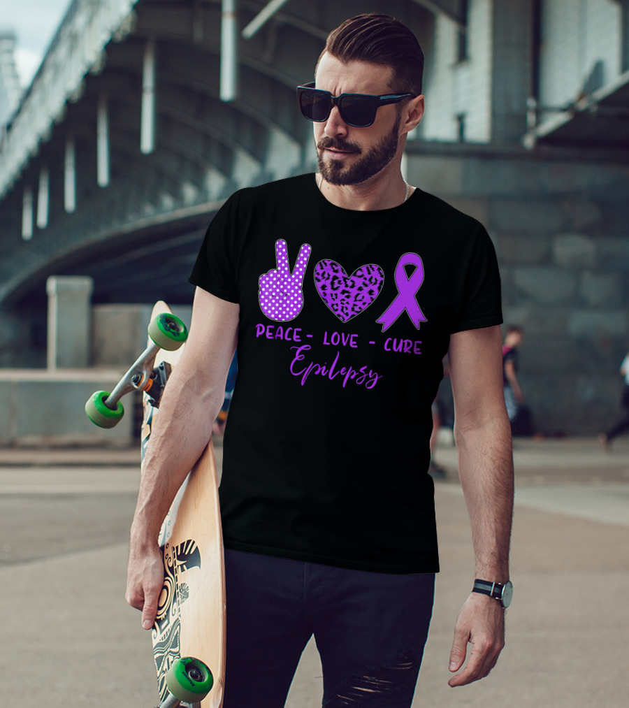 Peace Love Cure Epilepsy Purple Ribbon Polka Dot Leopard Print T-Shirt