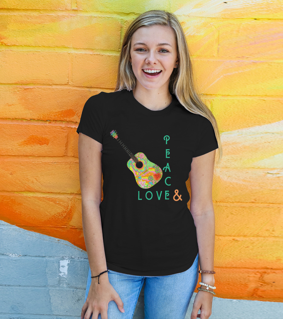 Colorful Guitar Peace Love And Music Vibrant T-Shirt
