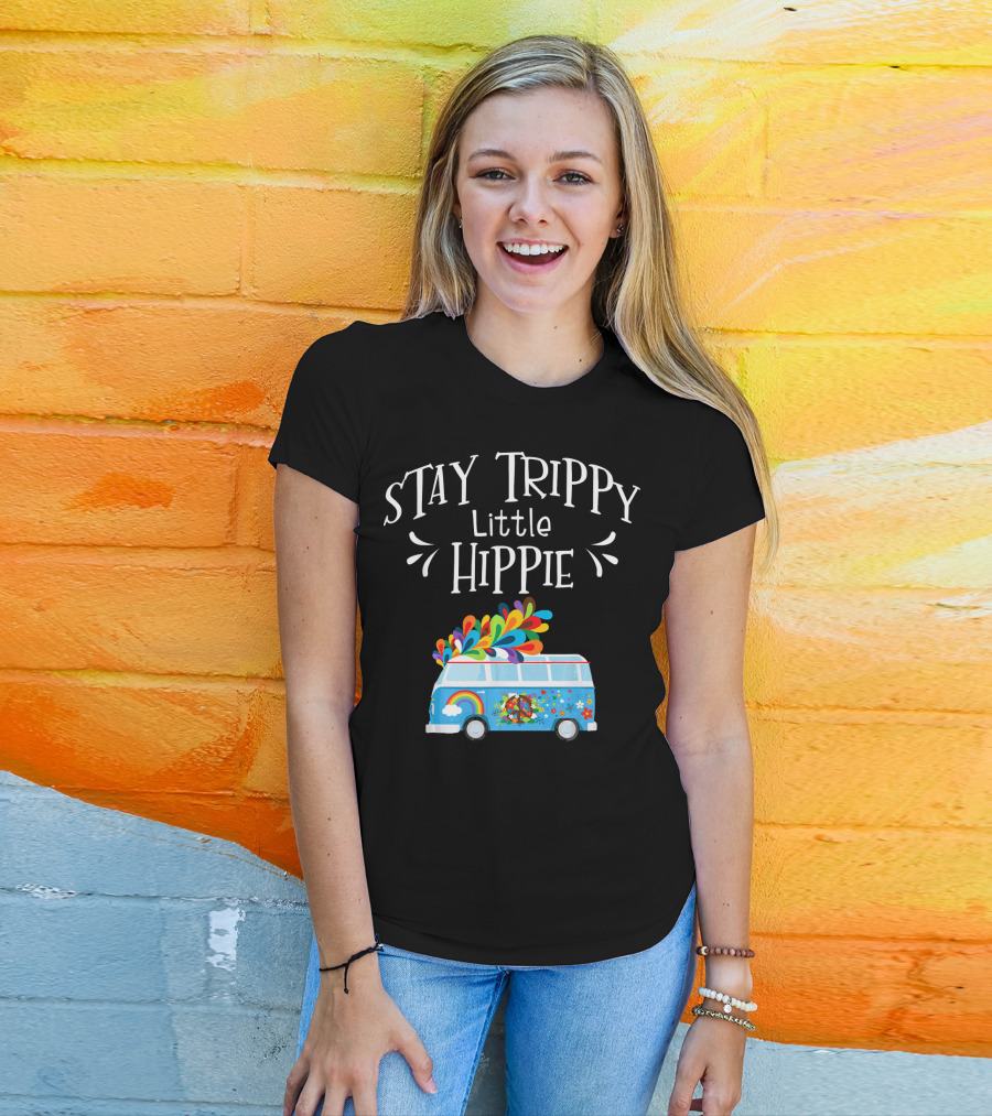 Stay Trippy Little Hippie Peace Van Rainbow Flower Power T-Shirt