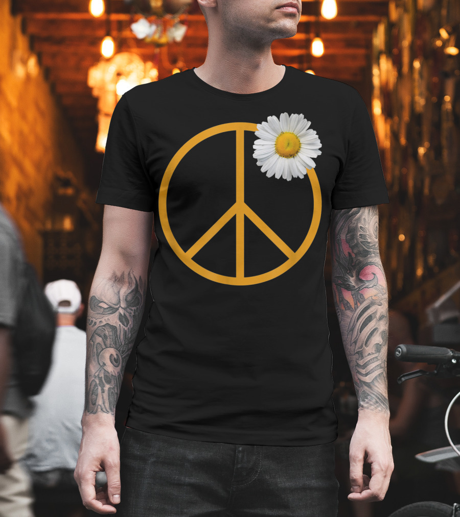 Peace Sign Yellow Outline White Daisy Flower Boho Hip T-Shirt
