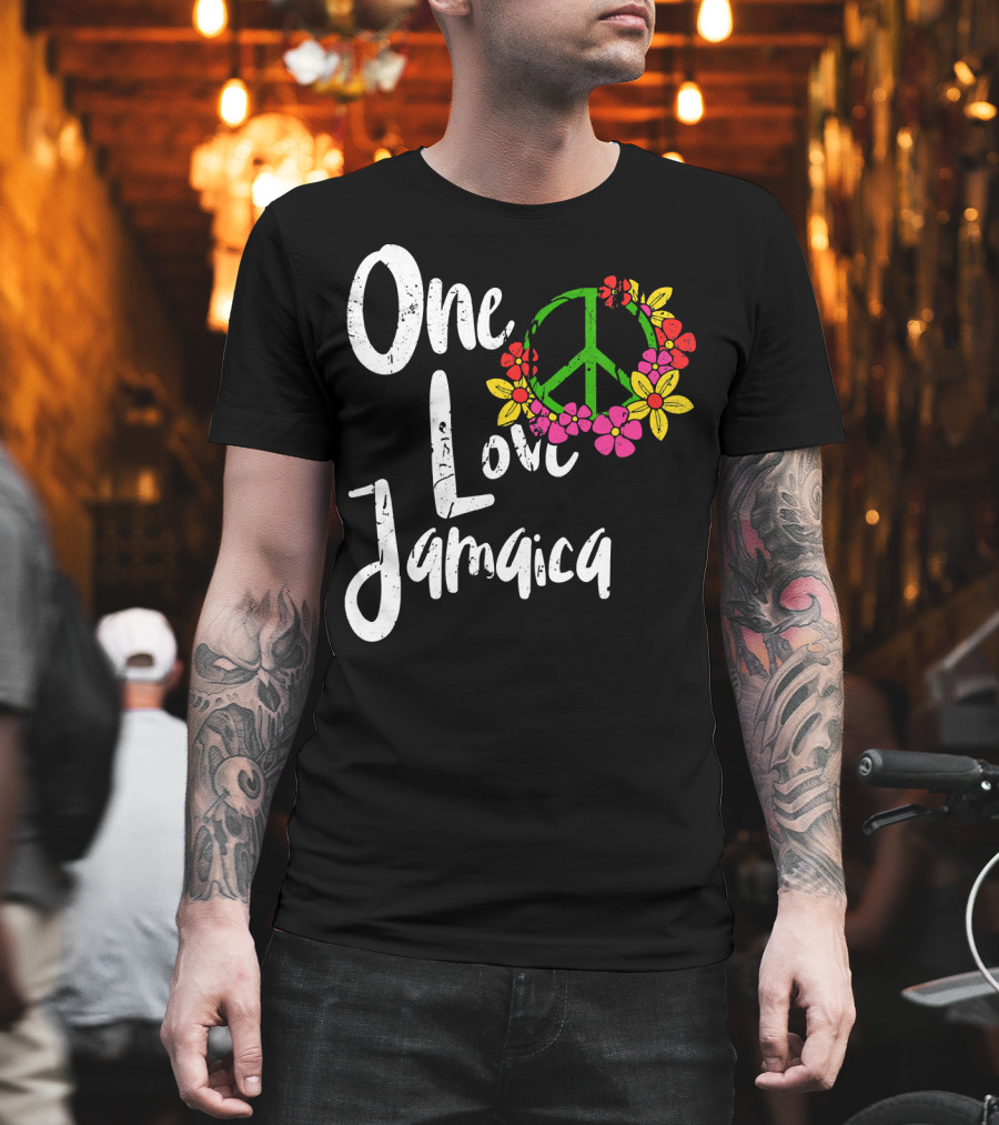 One Love Jamaica Peace Sign Flower Wreath T-Shirt
