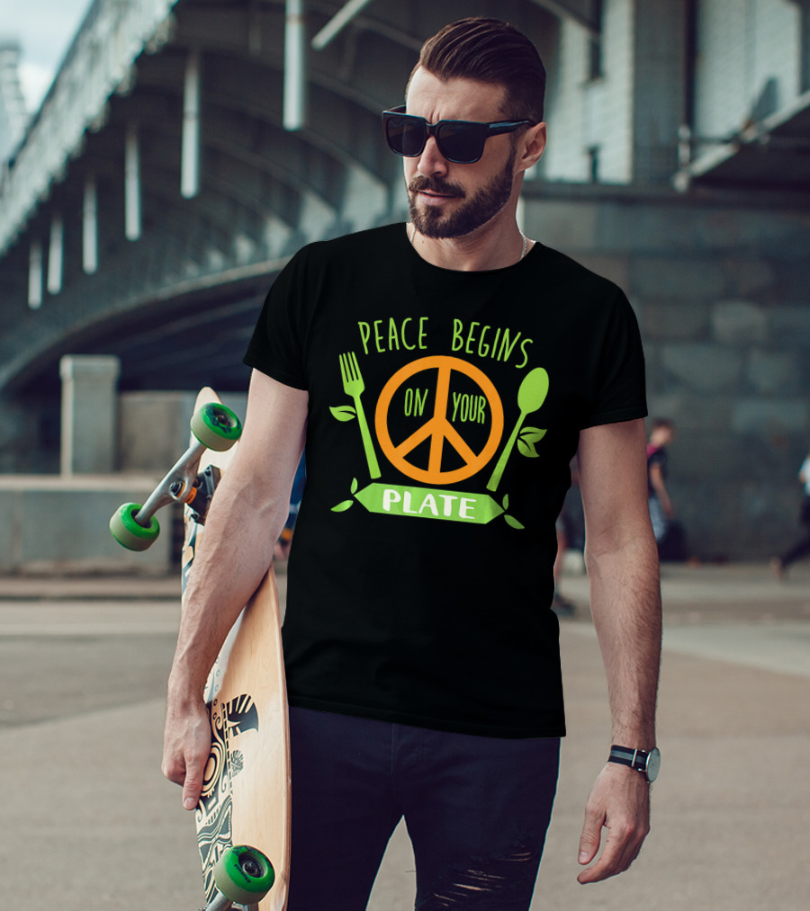 Peace Begins On Your Plate With Vegan Vegetar Symbols T-Shirt