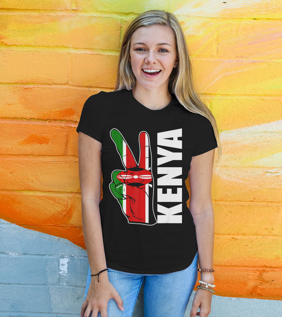 Kenyan Pride Peace Sign In Kenya Flag Colors With Kenya Text T-Shirt