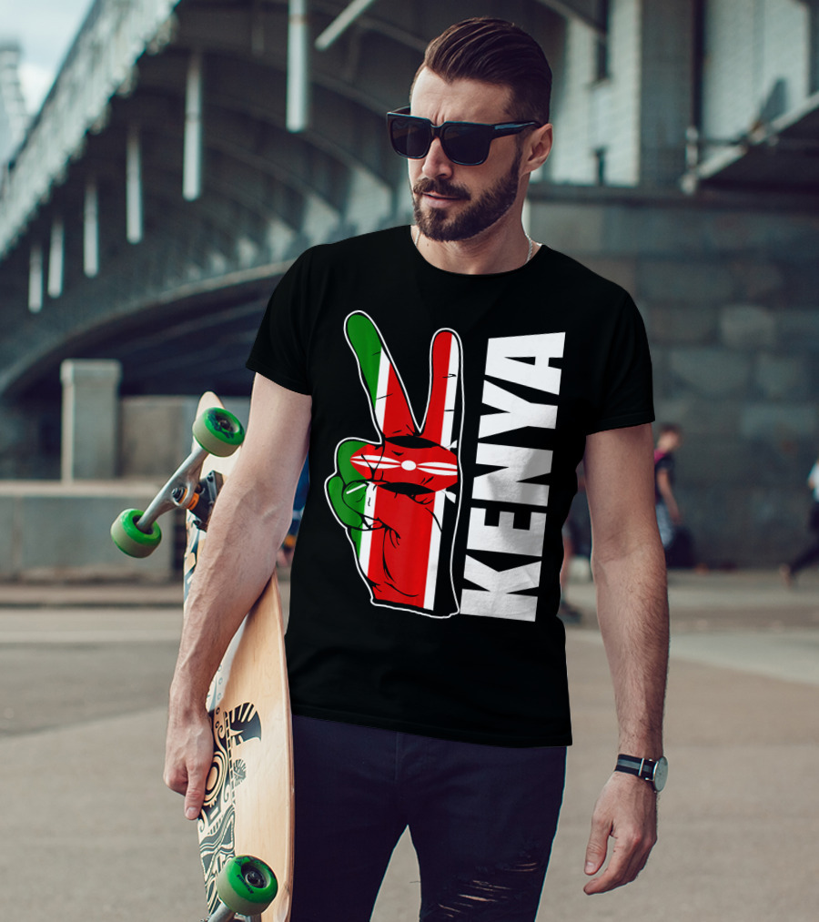 Kenyan Pride Peace Sign In Kenya Flag Colors With Kenya Text T-Shirt