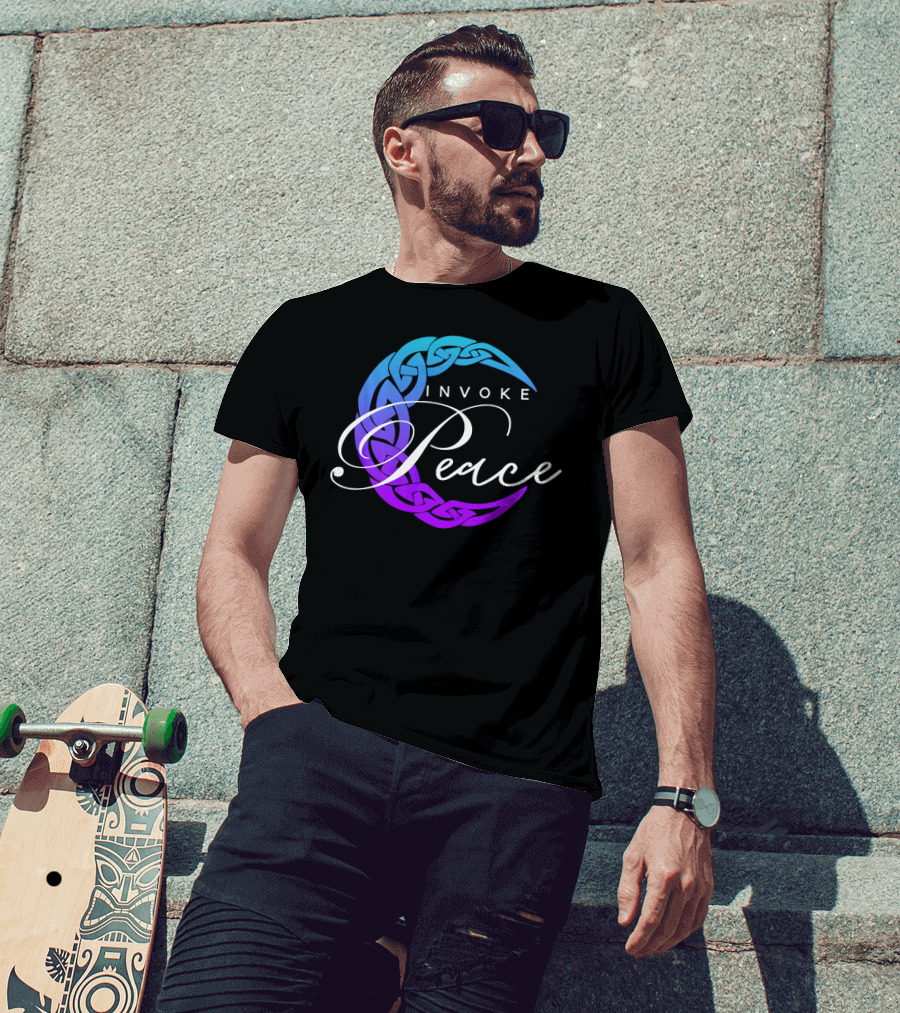 Invoke Peace Celtic Wiccan Crescent Moon T-Shirt