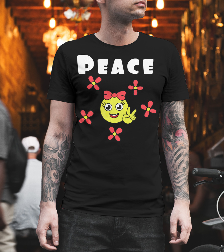 Peace Smiley Face With Flowers And Bow T-Shirt