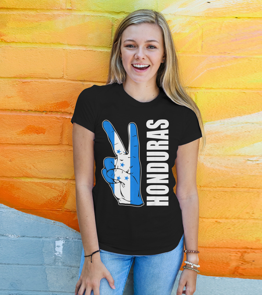 Peace In Honduras Love Hondura Honduran Flag V Sign T-Shirt